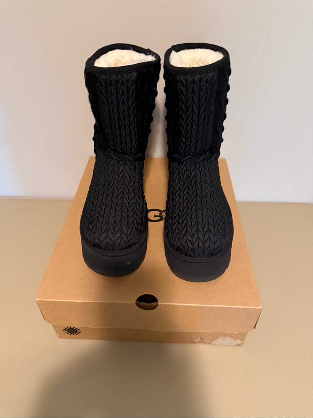UGG Black Knit Mid-Calf Boots with Plush Shearling Lining